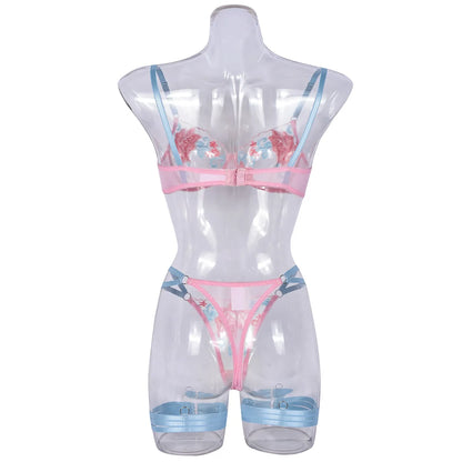 Lencería sensual y elegante, sujetador transparente, ropa interior bonita, conjunto de sujetador con aumento Floral, trajes de fantasía ys 