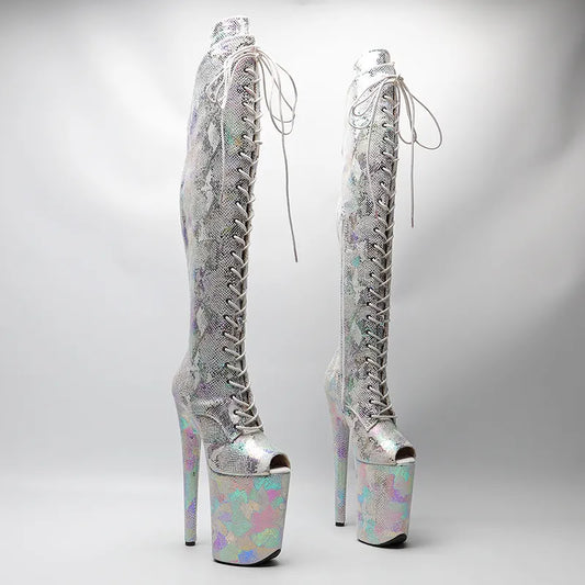 23CM/9inches Snake PU   fashion  lady  High Heel platform  Pole Dance boots