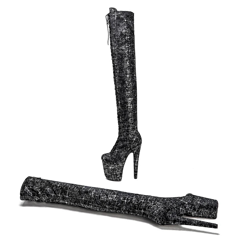20CM/8inches High Heel platform Boots closed toe over knee Pole Dance boots