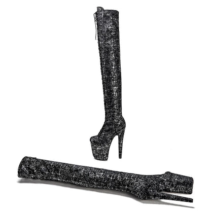 20CM/8inches High Heel platform Boots closed toe over knee Pole Dance boots