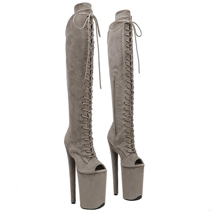 Suede upper y boots 23CM/9inches Open Toe High Heels Platform Pole Dance shoes
