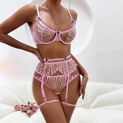 Ellolace Bra Cut Lingerie Lace Sexy Seductive Underwear Butterfly Luxury Thong Intimate Transparent Bra And Brazilian Outfits