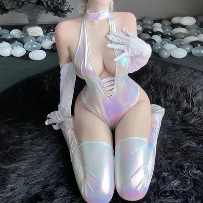 Women Sexy Lingerie Cosplay Costume Reflective PU Leather Sexу Bodysuit Women's Underwear Party Dresses Nightclub Clothing