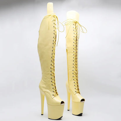 20CM/8inches Shiny Patent PU Open toe  High Heel platform Boots Pole Dance boots