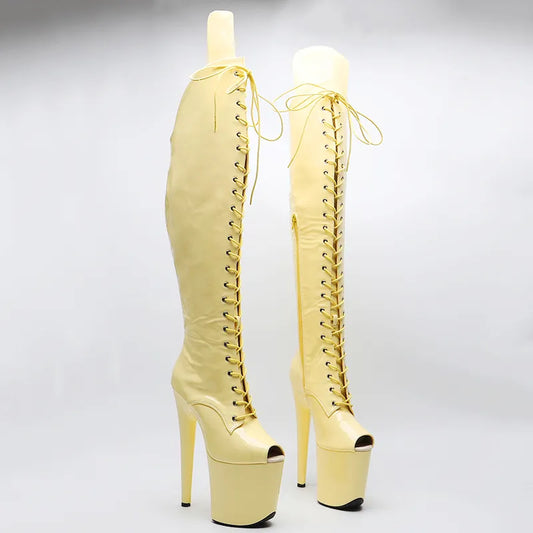 20CM/8inches Shiny Patent PU Open toe  High Heel platform Boots Pole Dance boots