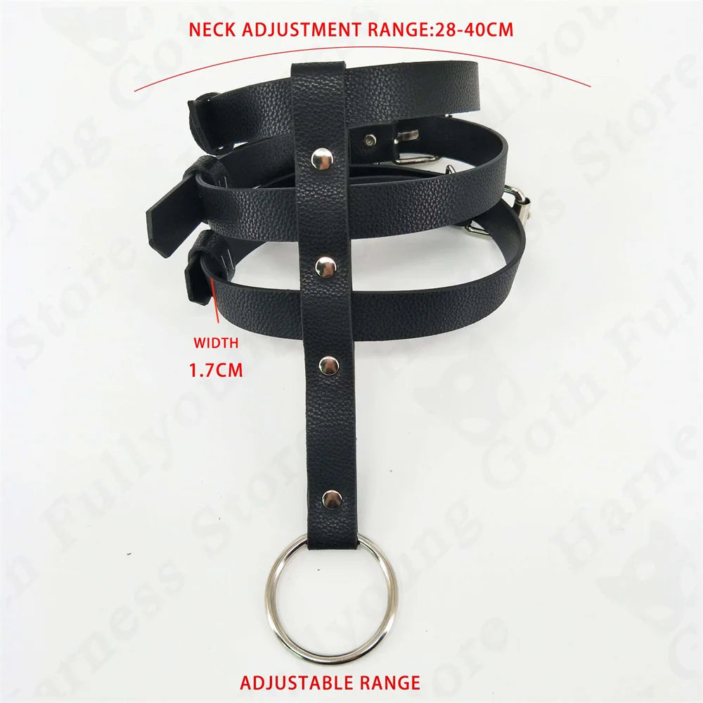 Collar Punk Choker Rock Gothic Red PU Leather O-ring Harajuku Studded Necklace Neck  Party Jewelry Accessorie