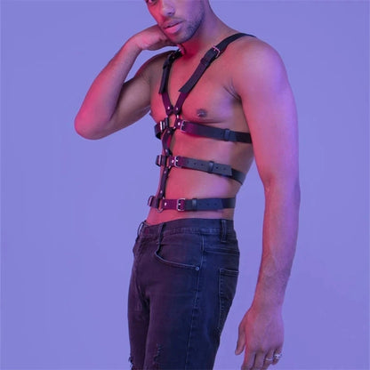 Lingerie Harness Fashion Men Gentleman Adjustable Pu Leather Body Belt Punk Fancy Costume   Accessories
