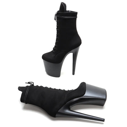 Black 20CM/8inches Pole dancing shoes High Heel platform Boots closed toe Pole Dance boots