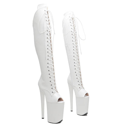 23CM/9inches  matte PU upper y boots Open Toe High Heels Platform Pole Dance shoes  knee high boots  5B