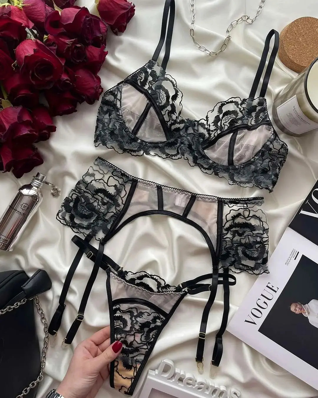 Ellolace Floral See Through Lingerie Lace Embroidery Fancy Bra Kit Push Up Beautiful Underwear Delicate Luxury Outfits