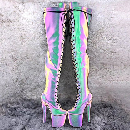20CM/8Inch Night light Holographic Reflective Platform  party High Heels Shoes Pole Dancing boot