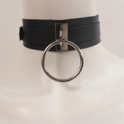 Harajuku PU Leather Choker Necklace For Women Statement Gothic Punk Rock Metal Round Necklaces  Anime Party Jewelry