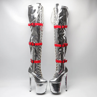 20CM/8inches Women New  Extreme High Heel   Lap Dancing Stripper Shoes Platform belt buckle thigh high boots 5B