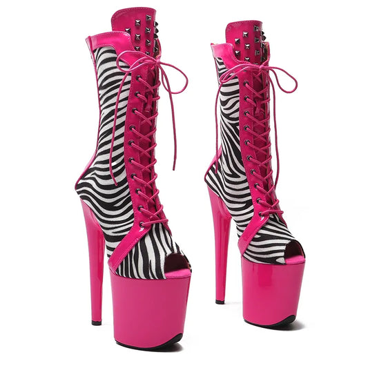 20cm/8inches  PU   Upper Zebra stripes with  Patent   Fashion trend  High Heel platform   Pole Dancing boots