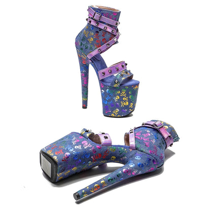 20CM/8inches Denim  Upper with Snake  PU  colorful Color  High Heel platform   Pole dancing shoes Pole Dance Sandals