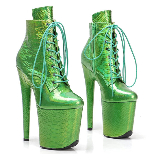 20CM/8inches laser Super High Heel Pole Dancing Ankle Boots  Women Pole Dance Models Catwalk Show High Heels 2B