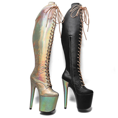 20CM/8inches Women New  Extreme High Heel pole  Dancing Stripper Shoes y Platform  knee high boots 5BY