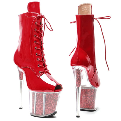 20CM/8inches Patent PU upper Pole dancing shoes High Heel platform Boots open toe Pole Dance boots