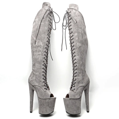 20CM/8inches Women New  Extreme High Heel   Lap Dancing Stripper Shoes Platform belt buckle thigh high boots 5B