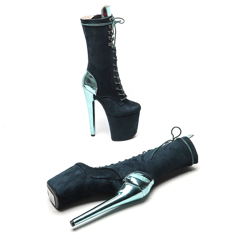 20CM/8inches  Suede  Upper two color mix color   Pole dancing shoes High Heel platform Pole Dance boot