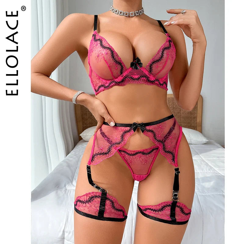 Ellolace Sexy Lingerie Lace Fantasy Clothing Onlyfans Kit g-String Ethical Underwear Uncensored Ensemble 5-Piece Femmes