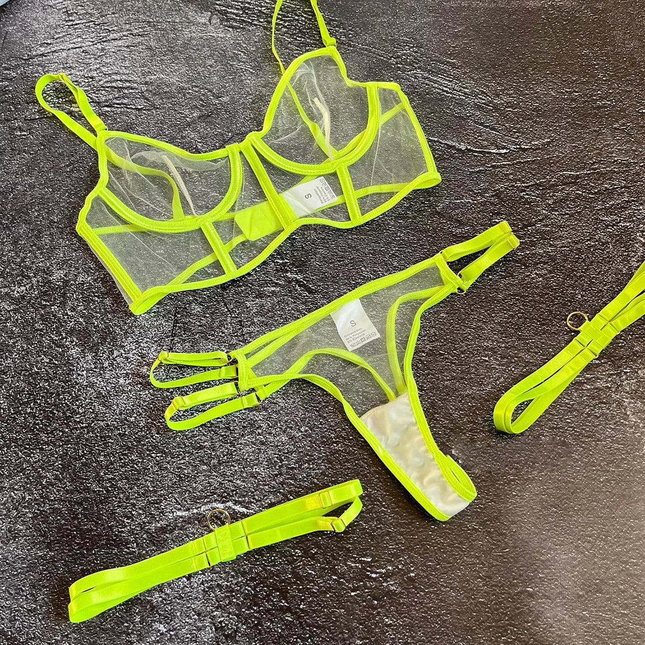 Neon Green Lingerie   Women Without Censorship Underwear That Can See Intimate y Nude Transparent Bra Set