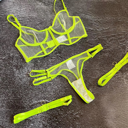 Neon Green Lingerie   Women Without Censorship Underwear That Can See Intimate y Nude Transparent Bra Set
