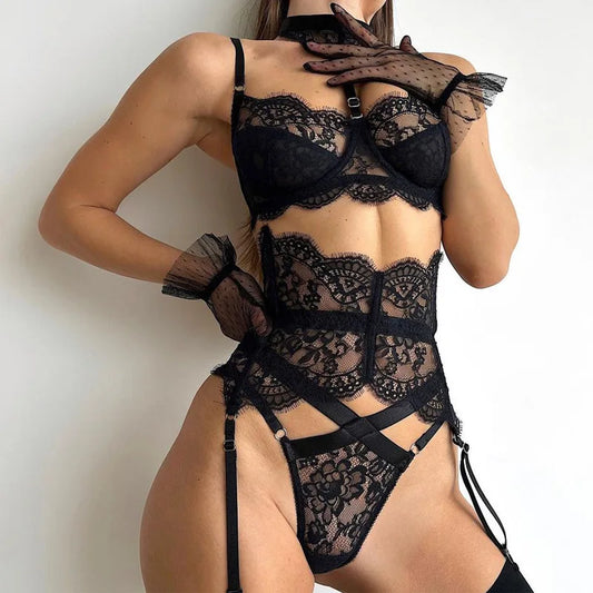 Lencería brasileña ys, traje de sujetador sin costuras de encaje transparente, ropa interior Push Up, traje atractivo íntimo 