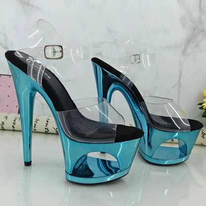 17 CM /7inch  PVC upper shiny platform sandals, y nightclub pole dancing shoes