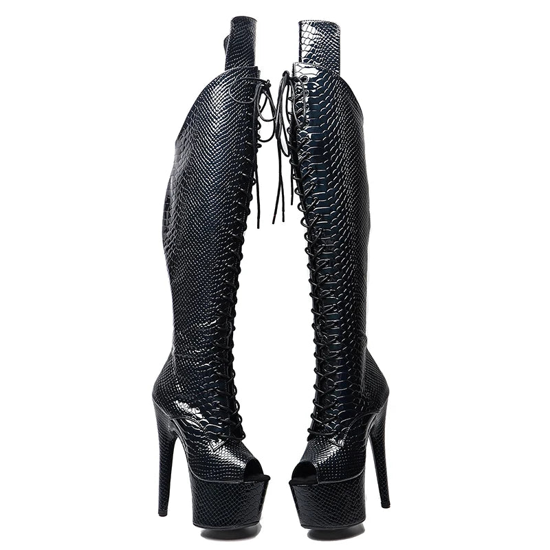 17CM/7inches Snake  Upper Open toe  Pole dancing shoes High Heel platform Pole Dance boot