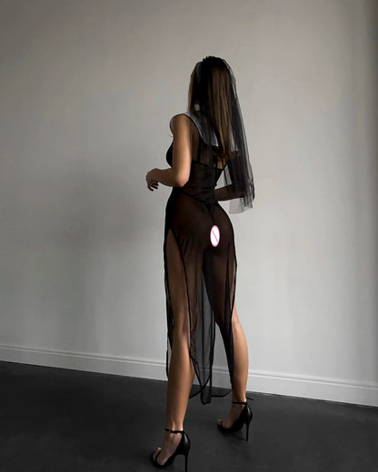 Sister Cosplay Sheer Lace Dress Nun Fantasy s Desire Hot Girl  Tulle  Lingerie See Through  Suit