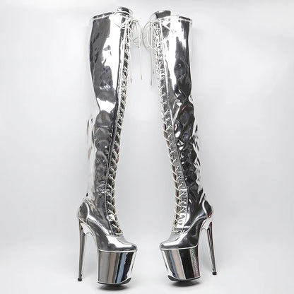 20CM/8inches Shiny PU  Upper Exy Exotic Young Trend Fashion  Boots High Heel  Electroplate  Platform Pole Dance Boot