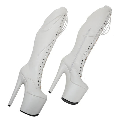 White PU UPPER 20CM/8Inch Women's Platform disco party High Heels Shoes Pole Dance boot