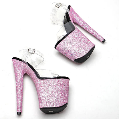 20cm/8Inch   Pink Glitter heels  Pole Dancing Shoes High Heels Shoes New Club Party Women Shoes y Heels Sandals 1B