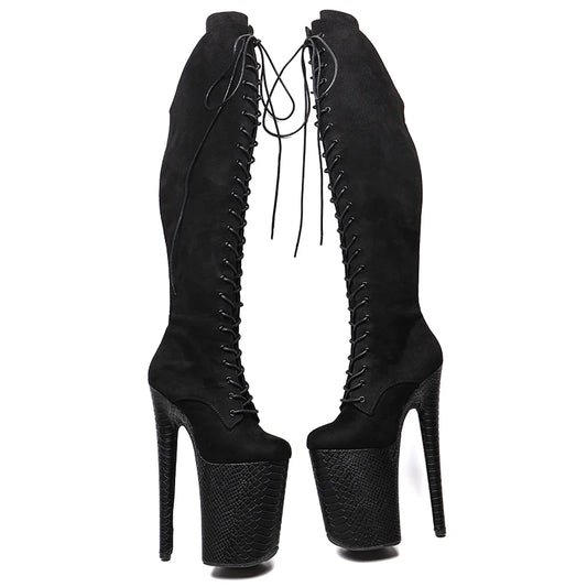 23CM/9inches  Suede  upper y boots  Fashion trend Snake cover   High Heels Platform Pole Dance shoes