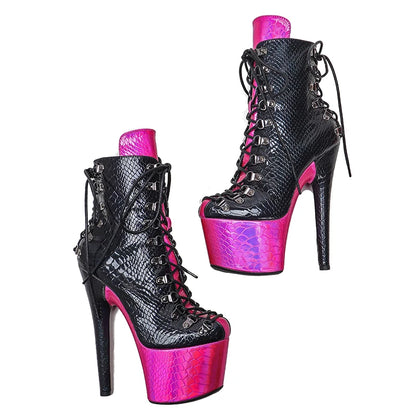 17CM/7inches PU upper two colors mix Pole dancing shoes High Heel platform Pole Dance boot
