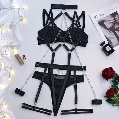 Ellolace Bondage Bandage Bodysuit Halter Sexy Porn Women Body With Chain Hollow Uncensored Erotic Costumes Fetish Sissy Teddy