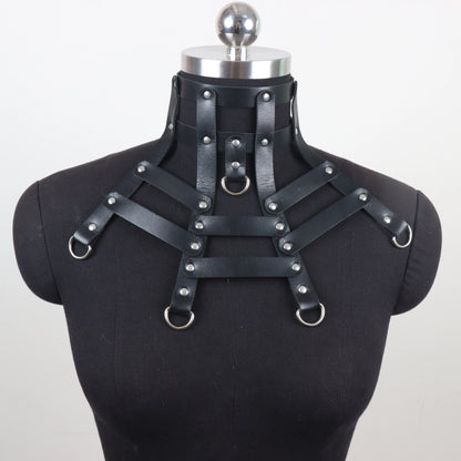 Sexy Punk Rave Chokers Necklace PU Leather Harness  Cosplay Goth Round Collar For Women   Goth Accessories