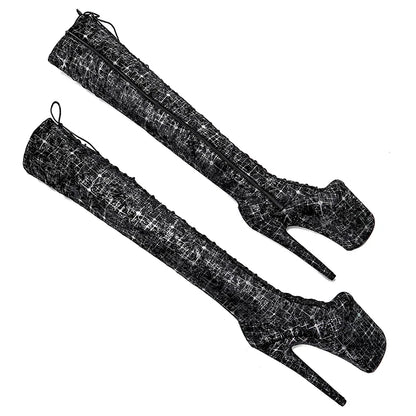 20CM/8inches High Heel platform Boots closed toe over knee Pole Dance boots