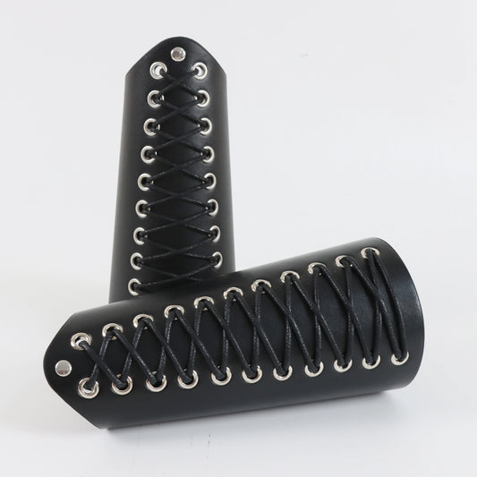Rock Punk Wide Leather Bracelet Wax Rope Wrist Guard Cosplay Strap Wrist Guard Cycling Arm Guard