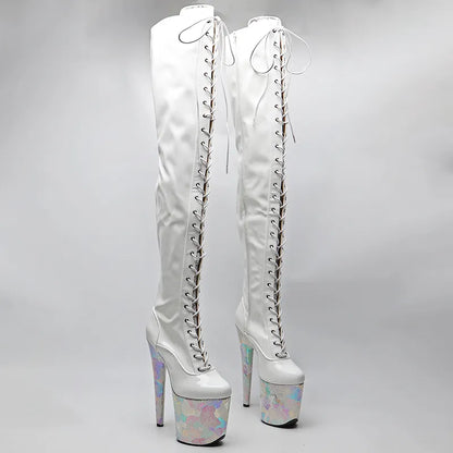 20CM/8inches Shiny Patent PU  Upper with snake PU  High Heel platform Boots Pole Dance boots