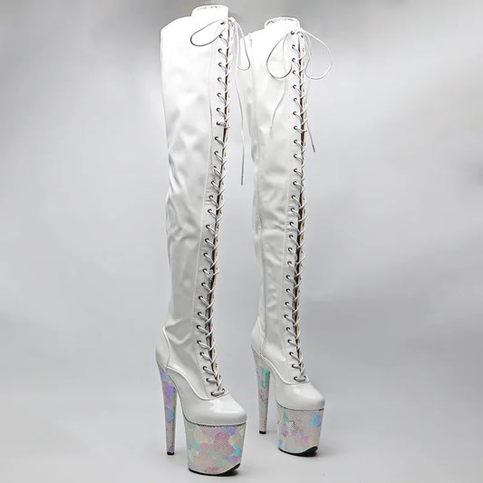 20CM/8inches Shiny Patent PU  Upper with snake PU  High Heel platform Boots Pole Dance boots
