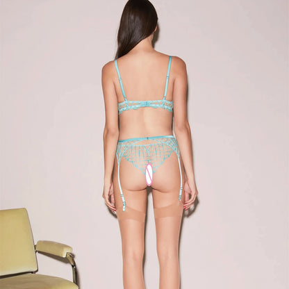 Lencería Sensual con bordado a cuadros y trajes para mujer, ropa interior transparente de encaje sin costuras, ropa interior delicada 