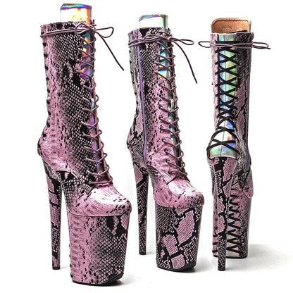 23CM/9inches PU Upper High Heels Platform Ankle Boots  Lace Up y Pole Dancing Boot