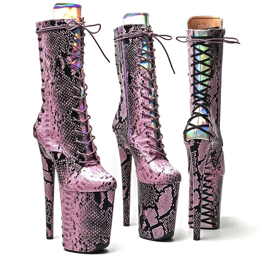 23CM/9inches PU Upper High Heels Platform Ankle Boots  Lace Up y Pole Dancing Boot