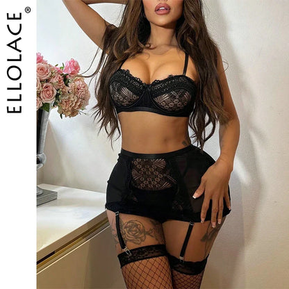 Ellolace Onlyfans Kit 5-Piece Sexy Lingerie For Women Push Up Exotic Sets g-String Fetish Sexy Outfits Fancy Lace Underwear