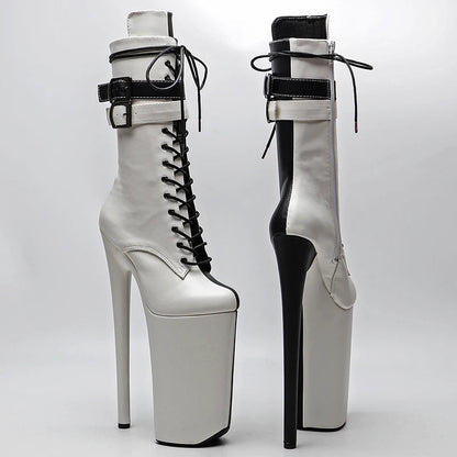 26CM/10inches  Matte PU Black with Whige color y exotic High Heel platform party shoes Pole Dance boot