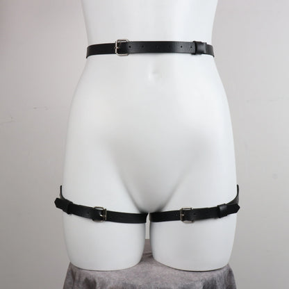 Lingerie Women's Bowknot Leg Harness Faux Leather ocks Adjustable Suspenders Gothic Garter Thigh Sword Belt  Seks