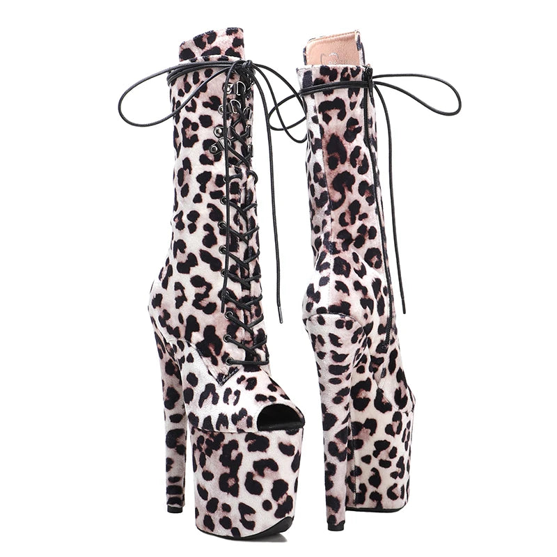 20CM/8Inch lady  Leopard  PU  upper  High Heels Pole Dance boot