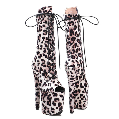 20CM/8Inch lady  Leopard  PU  upper  High Heels Pole Dance boot